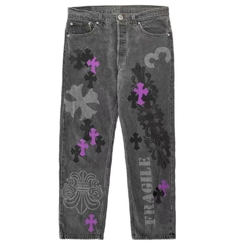 Chrome-Hearts-Online-Exclusive-Wash-Gray-Spray-Purple-Cross-Jeans-Gray Chrome Hearts Online Exclusive Wash Gray Spray