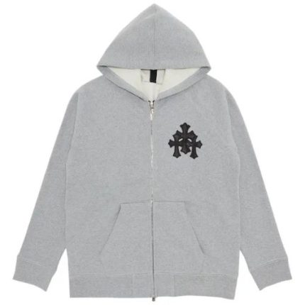 Chrome Hearts Paper Jam Triple Leather Cross Zip Up Hoodie Grey Heather